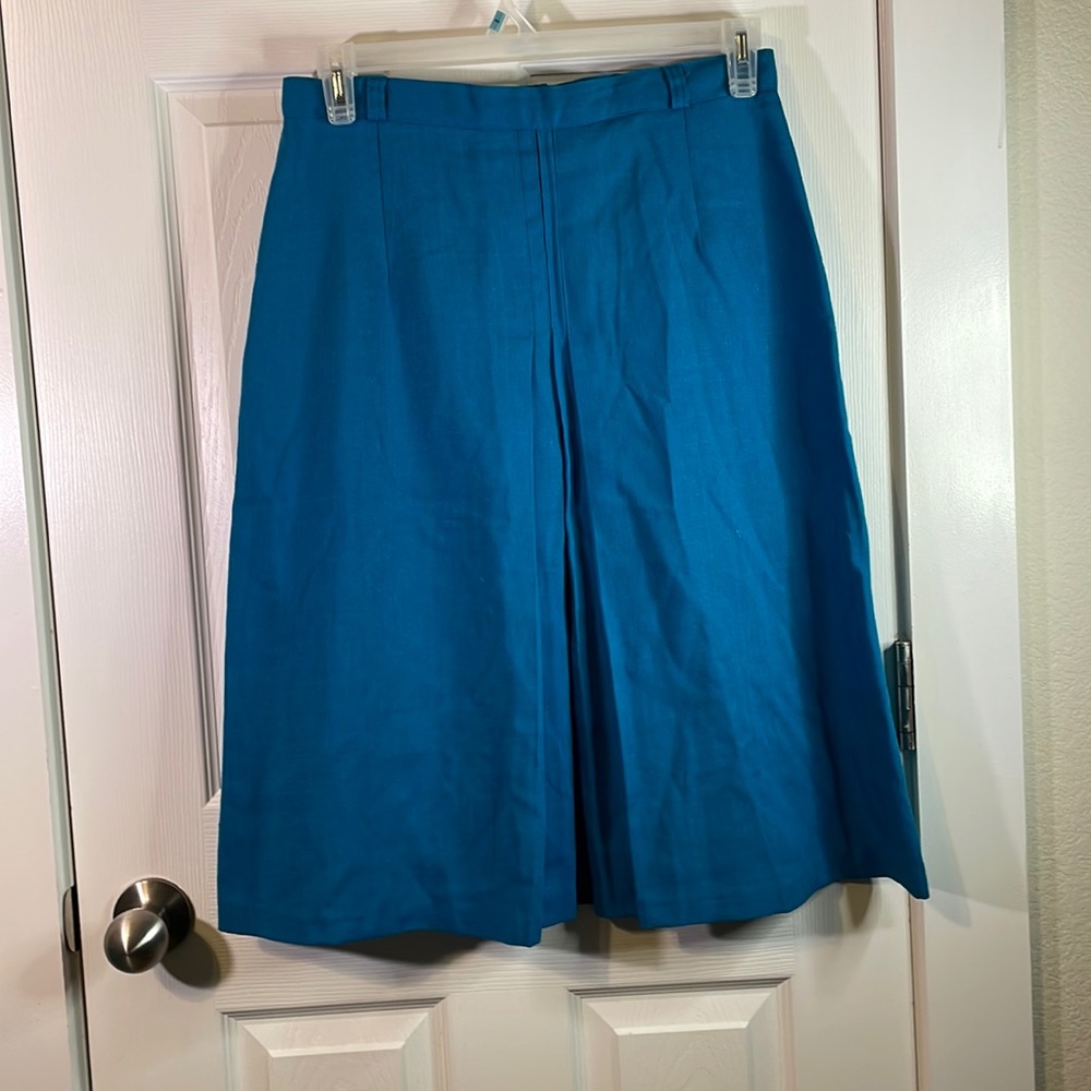 VTG teal blue a-line midi skirt w/ front pleat sz 15